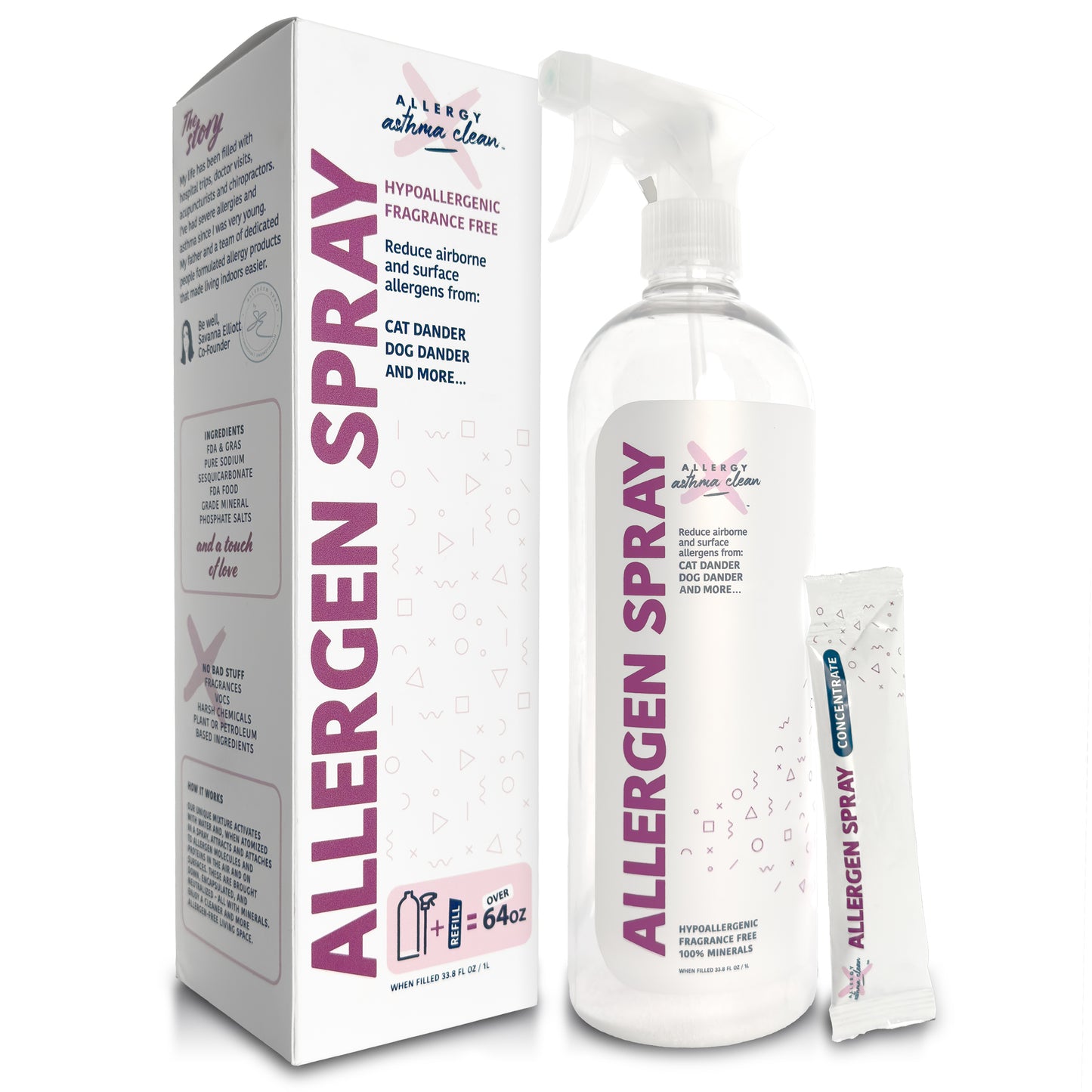 Allergy Asthma Clean Allergen Spray Bottle + One Refill over 64oz by Allergy Defender