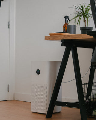 air purifier next to desk