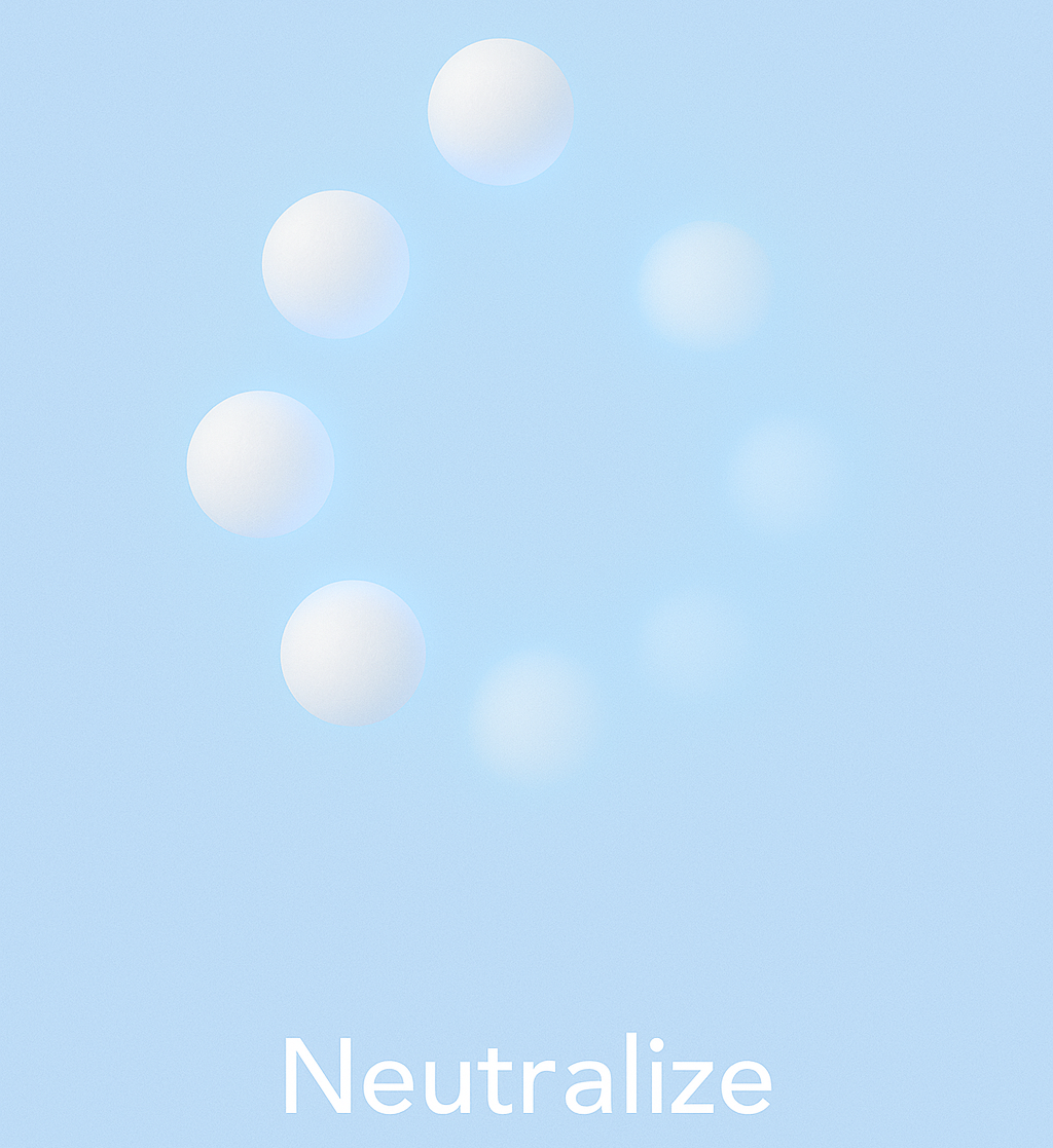 Five white bubbles on a light blue background with the word 'Neutralize' below.